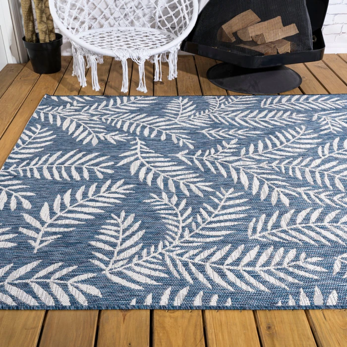 Nevis Palm Frond Navy/Ivory 8 ft. x 10 ft. Indoor/Outdoor Area Rug