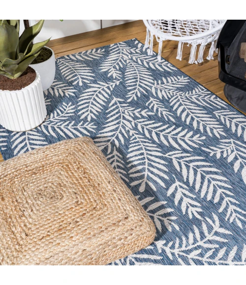 Nevis Palm Frond Navy/Ivory 8 ft. x 10 ft. Indoor/Outdoor Area Rug
