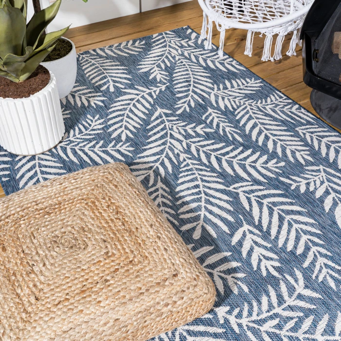 Nevis Palm Frond Navy/Ivory 8 ft. x 10 ft. Indoor/Outdoor Area Rug