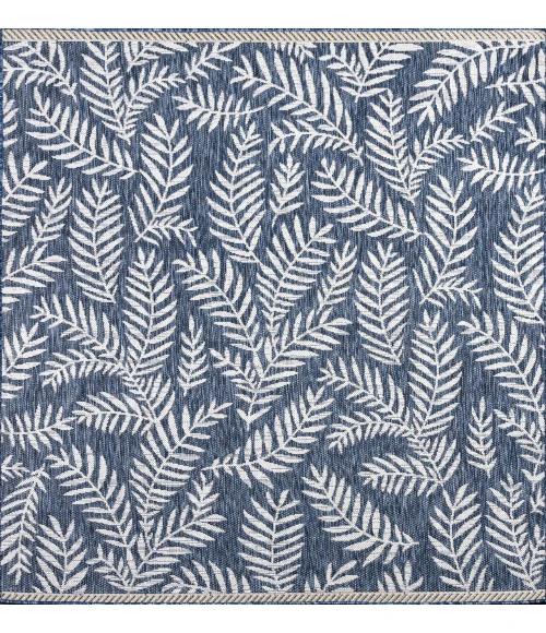 Nevis Palm Frond Navy/Ivory 5' Square Indoor/Outdoor Area Rug