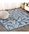 Nevis Palm Frond Navy/Ivory 5' Square Indoor/Outdoor Area Rug