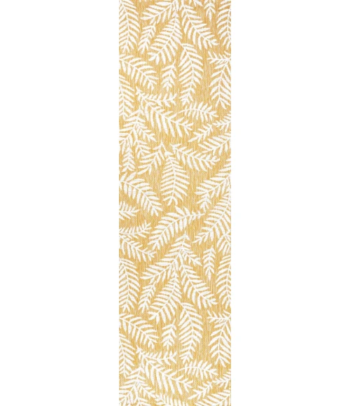 Nevis Palm Frond Yellow/Cream 2 ft. x 10 ft. Indoor/Outdoor Runner Rug