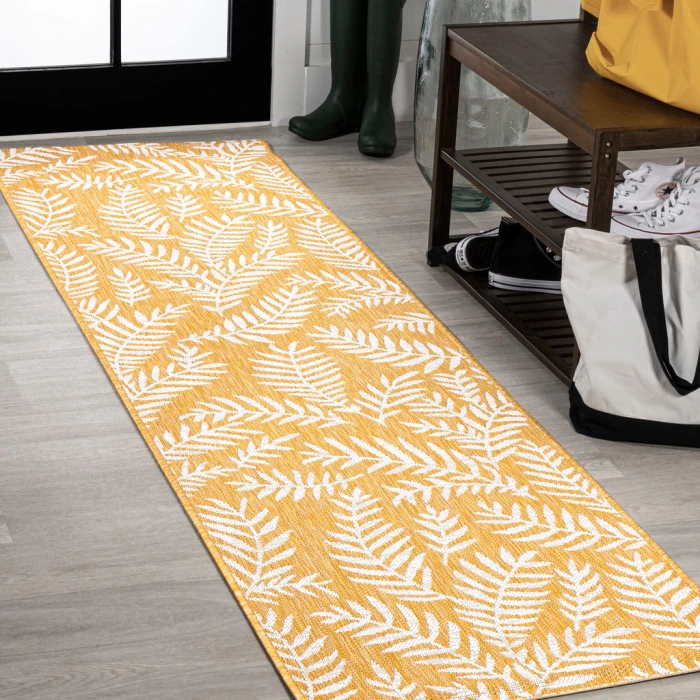 Nevis Palm Frond Yellow/Cream 2 ft. x 8 ft. Indoor/Outdoor Runner Rug
