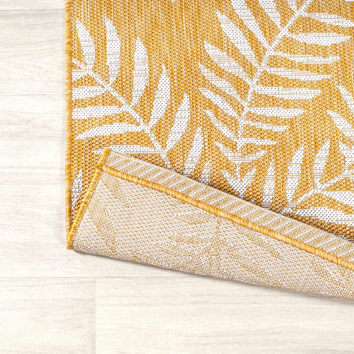 Nevis Palm Frond Yellow/Cream 5' Square Indoor/Outdoor Area Rug