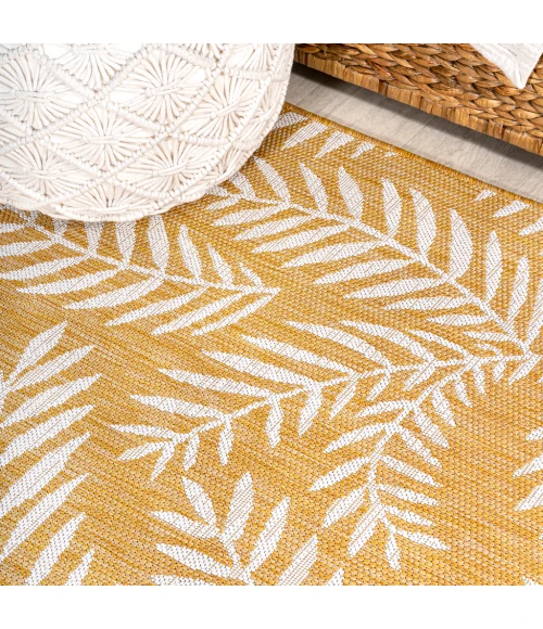 Nevis Palm Frond Yellow/Cream 2 ft. x 10 ft. Indoor/Outdoor Runner Rug