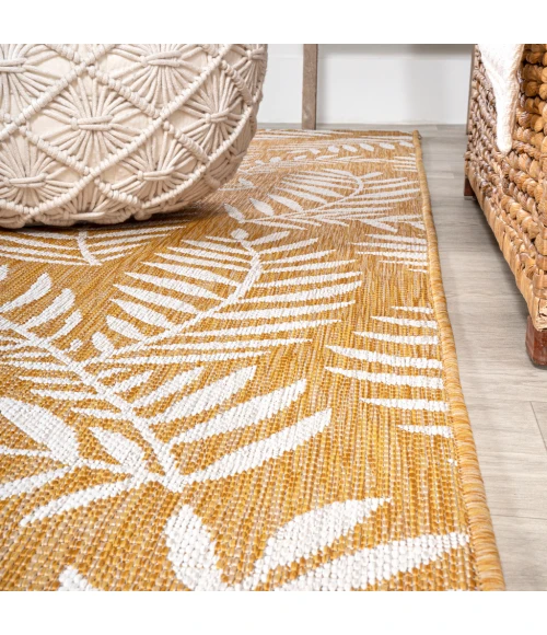 Nevis Palm Frond Yellow/Cream 2 ft. x 10 ft. Indoor/Outdoor Runner Rug