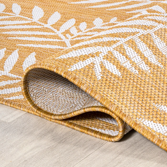 Nevis Palm Frond Yellow/Cream 5' Square Indoor/Outdoor Area Rug