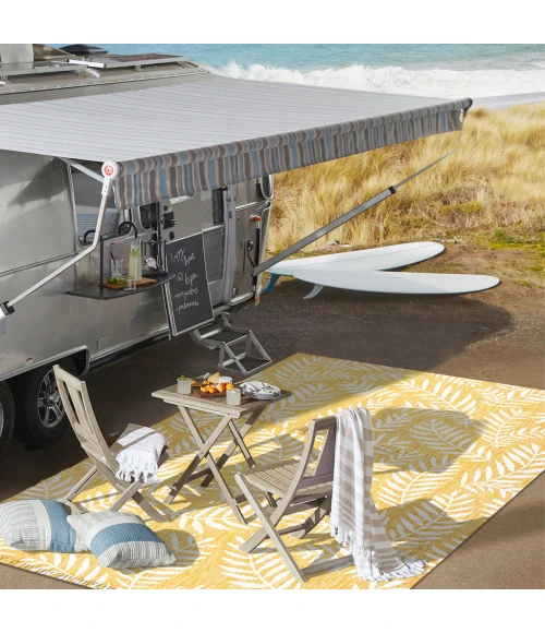 Nevis Palm Frond Yellow/Cream 2 ft. x 10 ft. Indoor/Outdoor Runner Rug