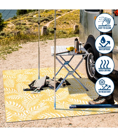 Nevis Palm Frond Yellow/Cream 2 ft. x 10 ft. Indoor/Outdoor Runner Rug