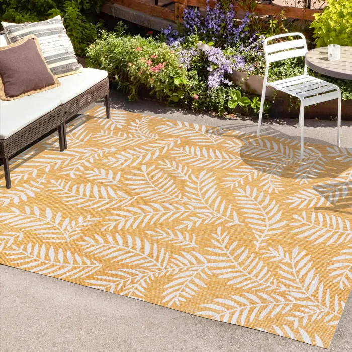 Nevis Palm Frond Yellow/Cream 9 ft. x 12 ft. Indoor/Outdoor Area Rug