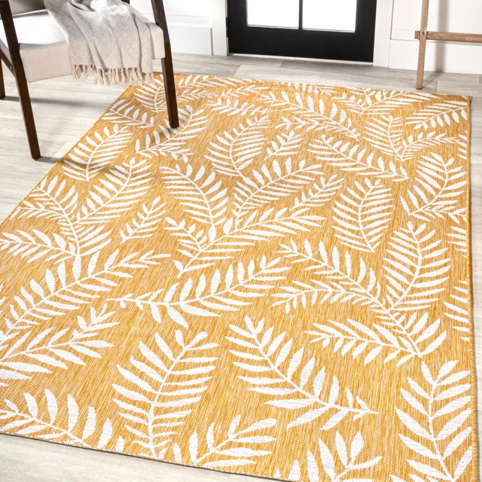 Nevis Palm Frond Yellow/Cream 9 ft. x 12 ft. Indoor/Outdoor Area Rug