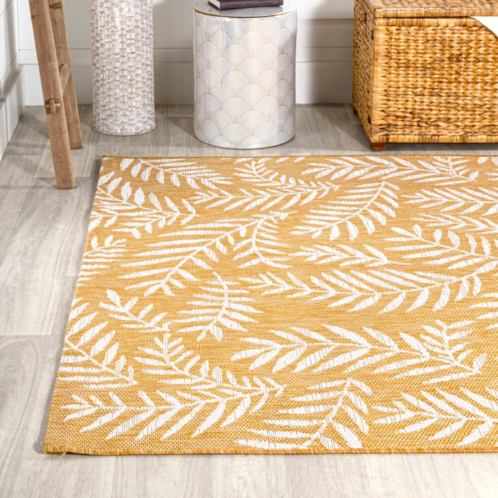 Nevis Palm Frond Yellow/Cream 9 ft. x 12 ft. Indoor/Outdoor Area Rug