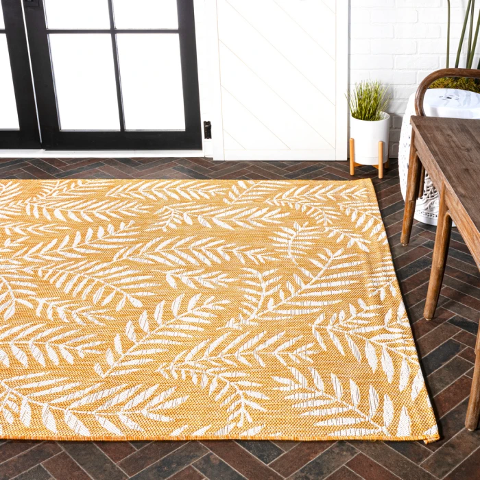 Nevis Palm Frond Yellow/Cream 9 ft. x 12 ft. Indoor/Outdoor Area Rug