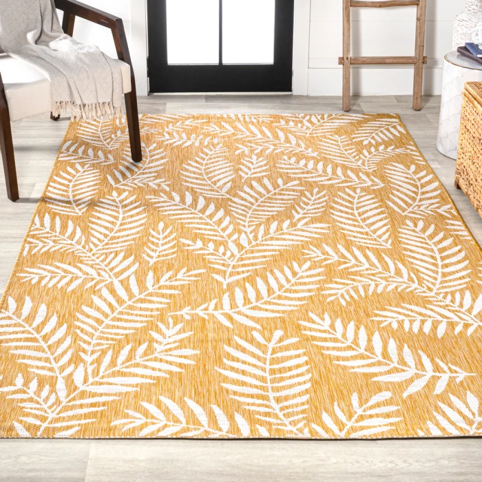 Nevis Palm Frond Yellow/Cream 9 ft. x 12 ft. Indoor/Outdoor Area Rug