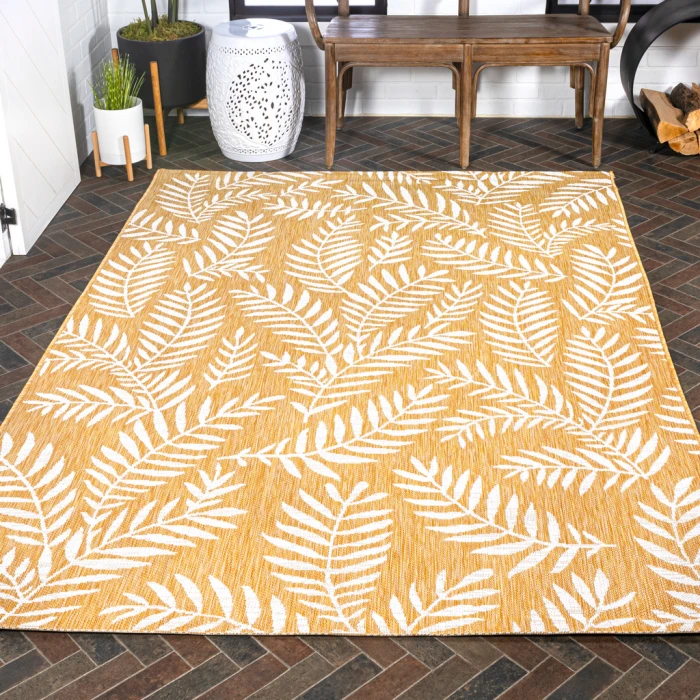 Nevis Palm Frond Yellow/Cream 9 ft. x 12 ft. Indoor/Outdoor Area Rug