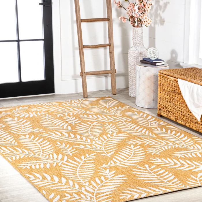 Nevis Palm Frond Yellow/Cream 9 ft. x 12 ft. Indoor/Outdoor Area Rug