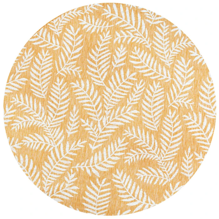 Nevis Palm Frond Yellow/Cream 5' Round Indoor/Outdoor Area Rug