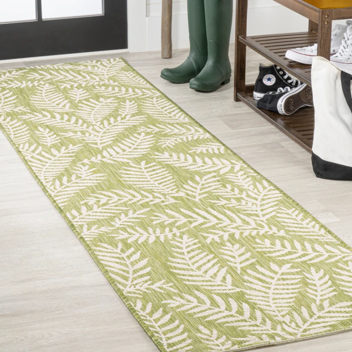 Nevis Palm Frond Green/Cream 2 ft. x 8 ft. Indoor/Outdoor Runner Rug
