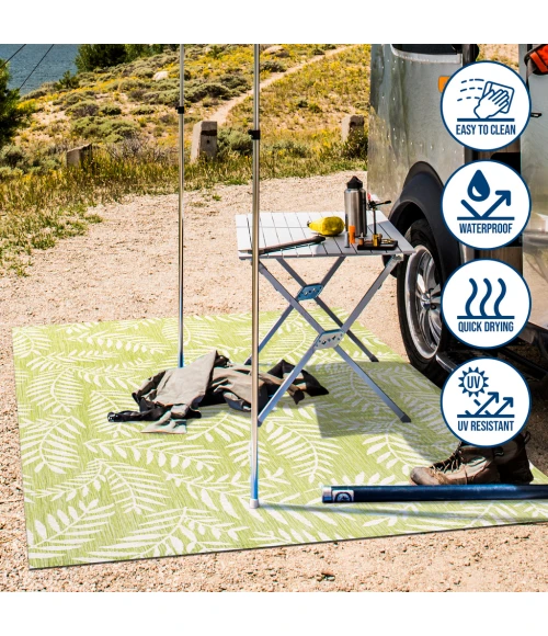 Nevis Palm Frond Green/Cream 2 ft. x 8 ft. Indoor/Outdoor Runner Rug