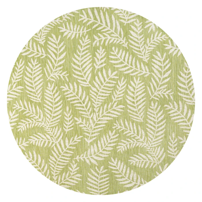 Nevis Palm Frond Green/Cream 5' Round Indoor/Outdoor Area Rug