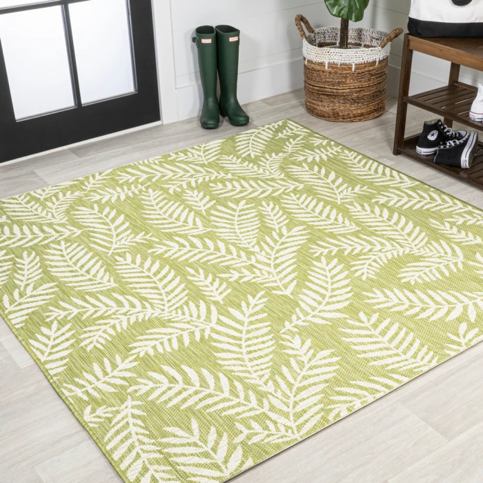 Nevis Palm Frond Green/Cream 5' Square Indoor/Outdoor Area Rug
