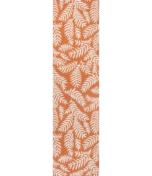 Nevis Palm Frond Orange/Cream 2 ft. x 8 ft. Indoor/Outdoor Runner Rug