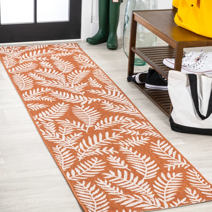 Nevis Palm Frond Orange/Cream 2 ft. x 8 ft. Indoor/Outdoor Runner Rug