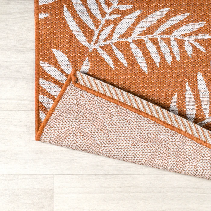 Nevis Palm Frond Orange/Cream 5' Round Indoor/Outdoor Area Rug