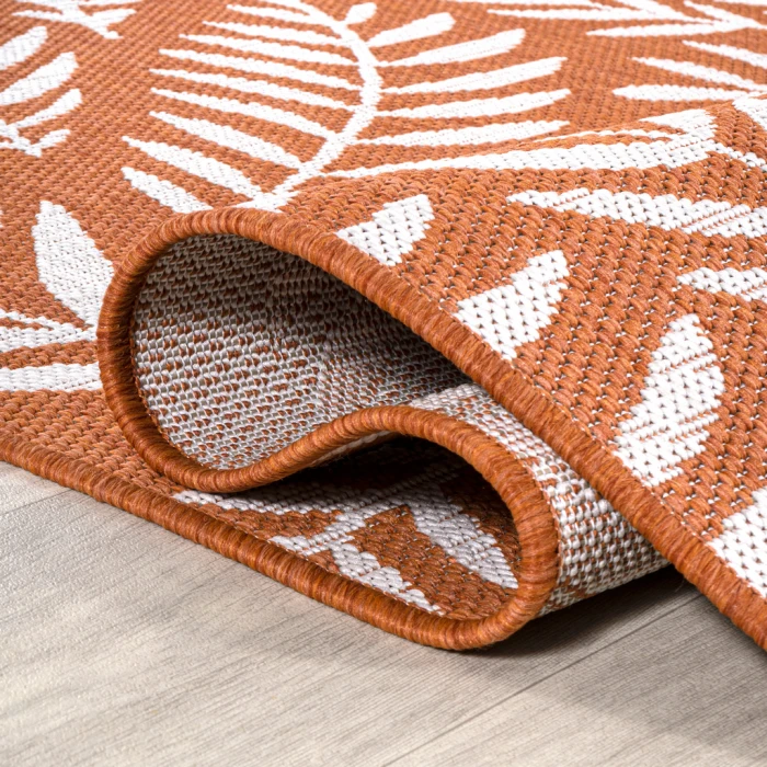 Nevis Palm Frond Orange/Cream 5' Round Indoor/Outdoor Area Rug