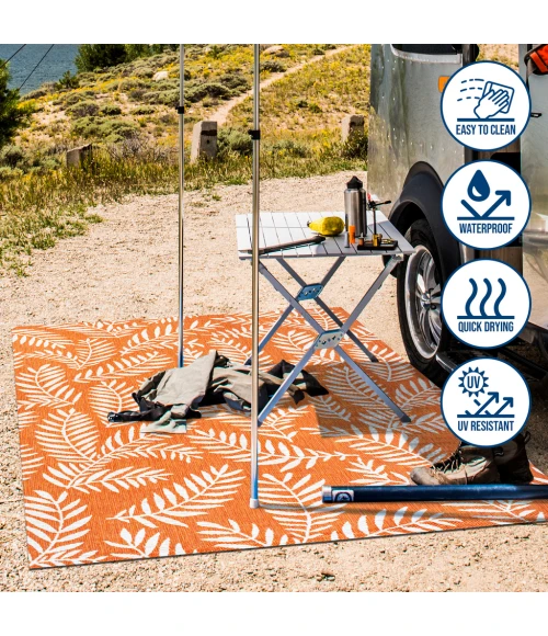 Nevis Palm Frond Orange/Cream 2 ft. x 8 ft. Indoor/Outdoor Runner Rug