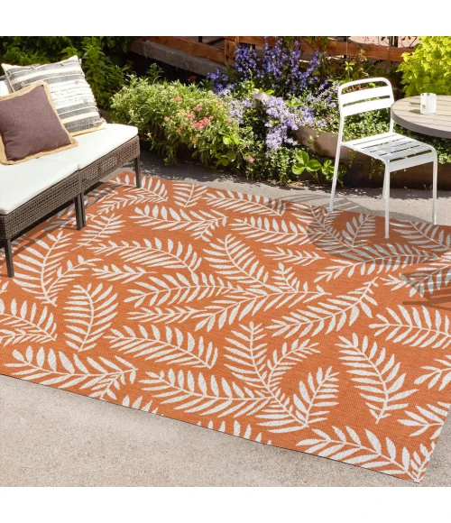 Nevis Palm Frond Orange/Cream 8 ft. x 10 ft. Indoor/Outdoor Area Rug