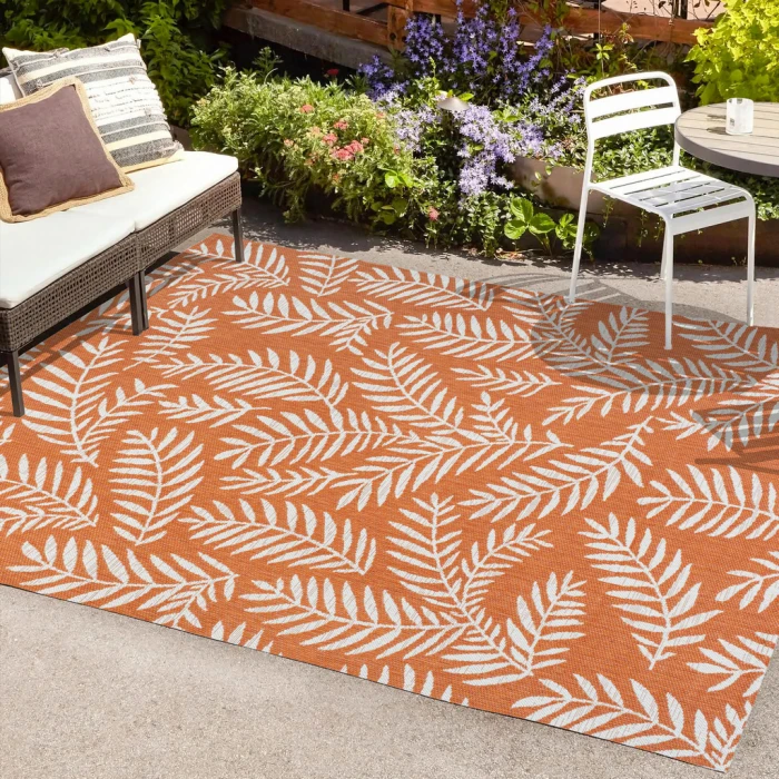 Nevis Palm Frond Orange/Cream 4 ft. x 6 ft. Indoor/Outdoor Area Rug