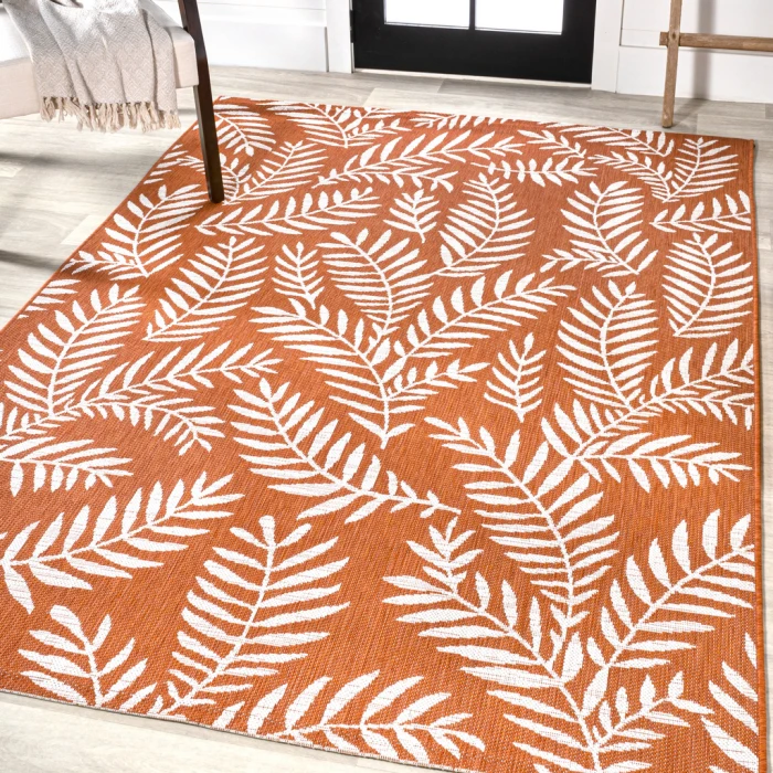 Nevis Palm Frond Orange/Cream 4 ft. x 6 ft. Indoor/Outdoor Area Rug