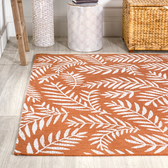 Nevis Palm Frond Orange/Cream 4 ft. x 6 ft. Indoor/Outdoor Area Rug