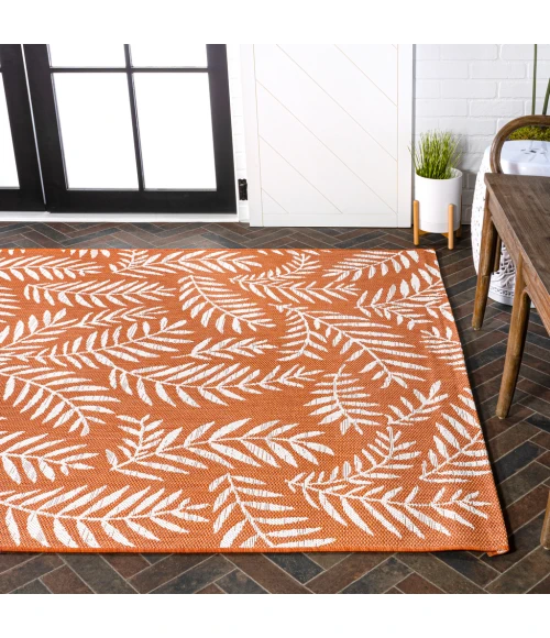 Nevis Palm Frond Orange/Cream 8 ft. x 10 ft. Indoor/Outdoor Area Rug