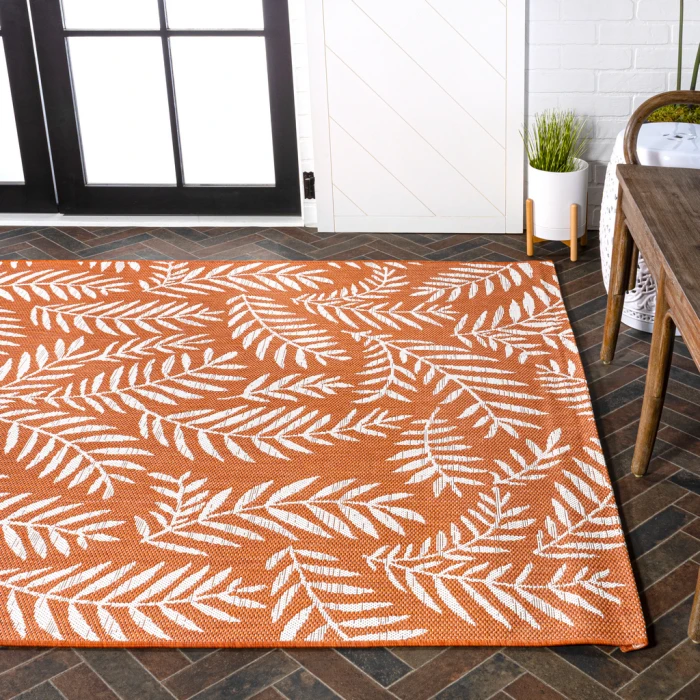 Nevis Palm Frond Orange/Cream 4 ft. x 6 ft. Indoor/Outdoor Area Rug