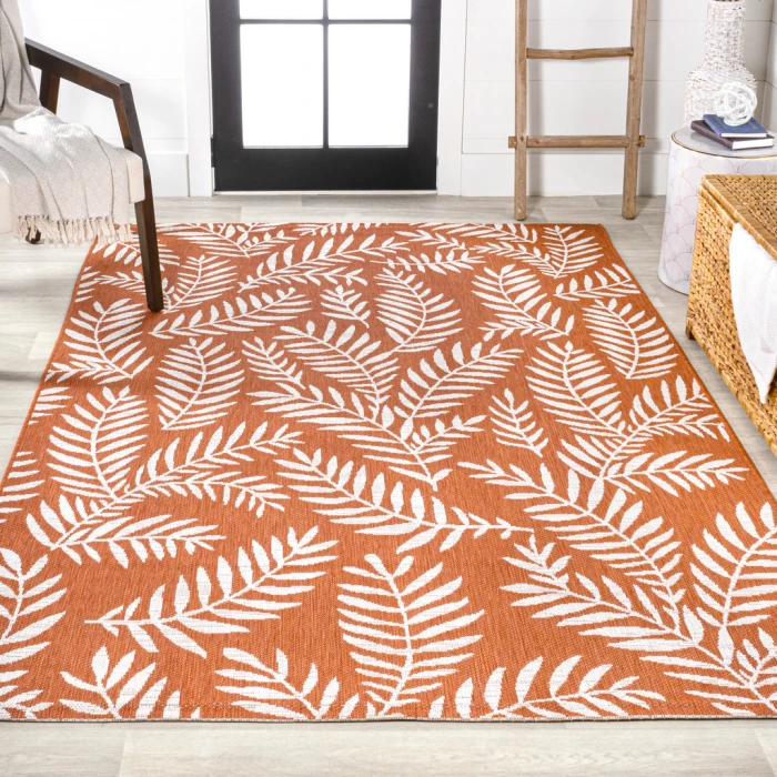 Nevis Palm Frond Orange/Cream 4 ft. x 6 ft. Indoor/Outdoor Area Rug