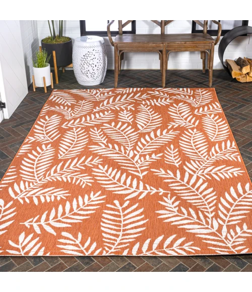 Nevis Palm Frond Orange/Cream 8 ft. x 10 ft. Indoor/Outdoor Area Rug