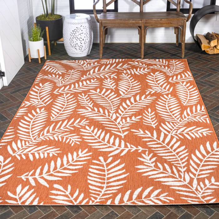 Nevis Palm Frond Orange/Cream 4 ft. x 6 ft. Indoor/Outdoor Area Rug