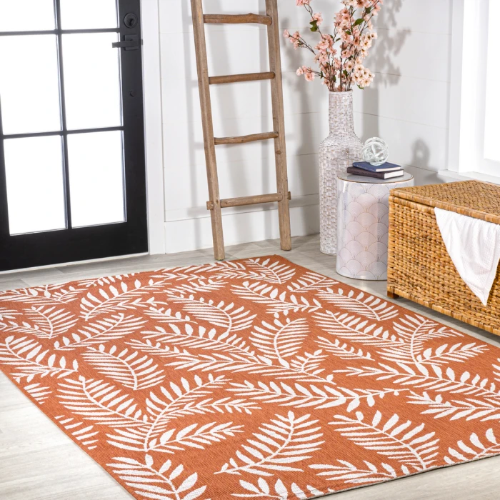 Nevis Palm Frond Orange/Cream 4 ft. x 6 ft. Indoor/Outdoor Area Rug