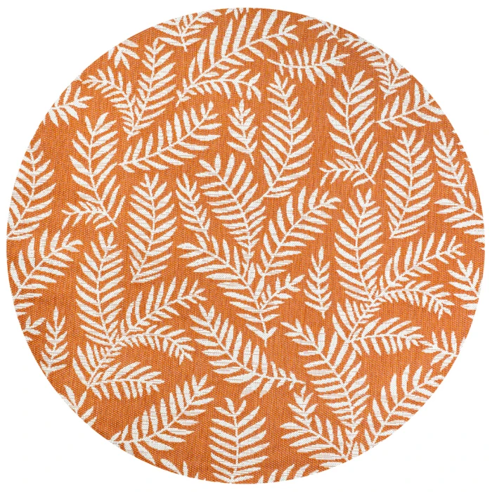 Nevis Palm Frond Orange/Cream 5' Round Indoor/Outdoor Area Rug