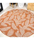 Nevis Palm Frond Orange/Cream 5' Round Indoor/Outdoor Area Rug