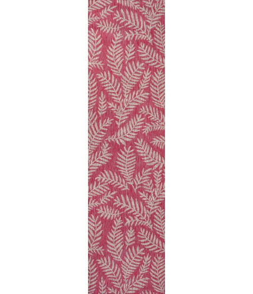 Nevis Palm Frond Fuchsia/Light Gray 2 ft. x 10 ft. Indoor/Outdoor Runner Rug