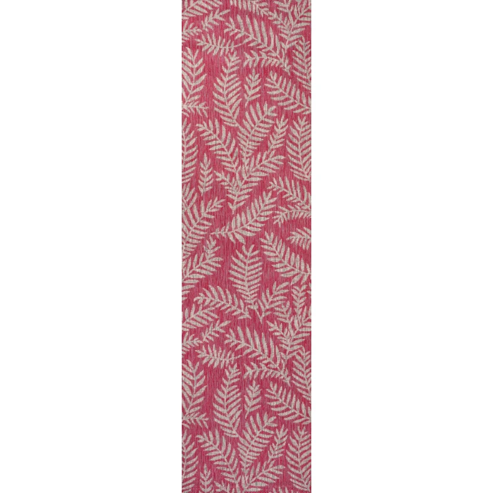 Nevis Palm Frond Fuchsia/Light Gray 2 ft. x 10 ft. Indoor/Outdoor Runner Rug