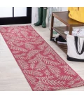 Nevis Palm Frond Fuchsia/Light Gray 2 ft. x 10 ft. Indoor/Outdoor Runner Rug