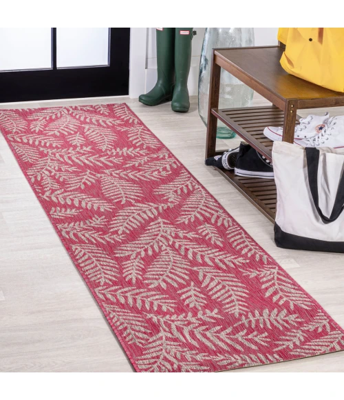 Nevis Palm Frond Fuchsia/Light Gray 2 ft. x 10 ft. Indoor/Outdoor Runner Rug