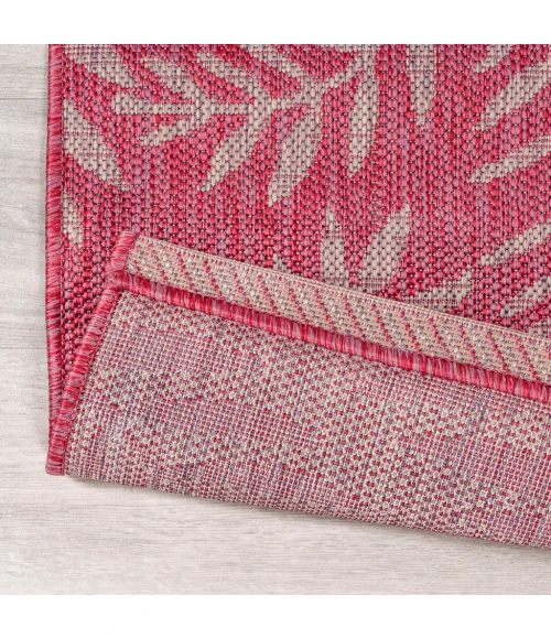 Nevis Palm Frond Fuchsia/Light Gray 5' Round Indoor/Outdoor Area Rug