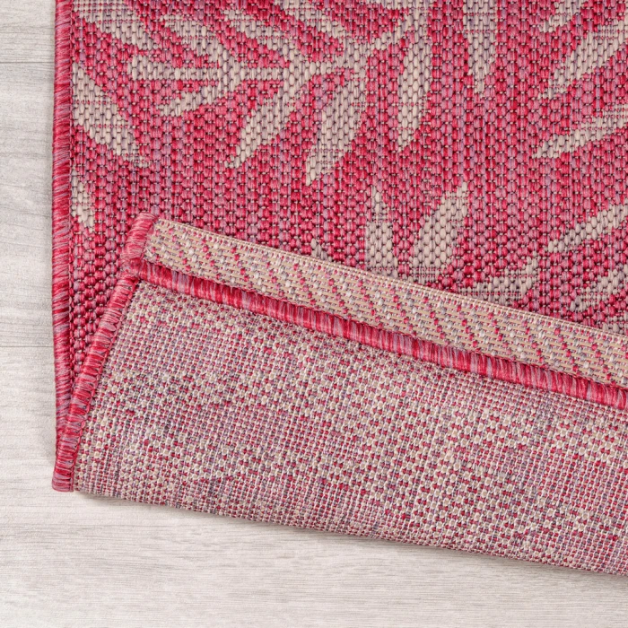Nevis Palm Frond Fuchsia/Light Gray 5' Round Indoor/Outdoor Area Rug