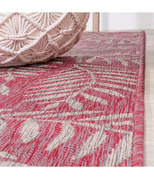 Nevis Palm Frond Fuchsia/Light Gray 5' Round Indoor/Outdoor Area Rug