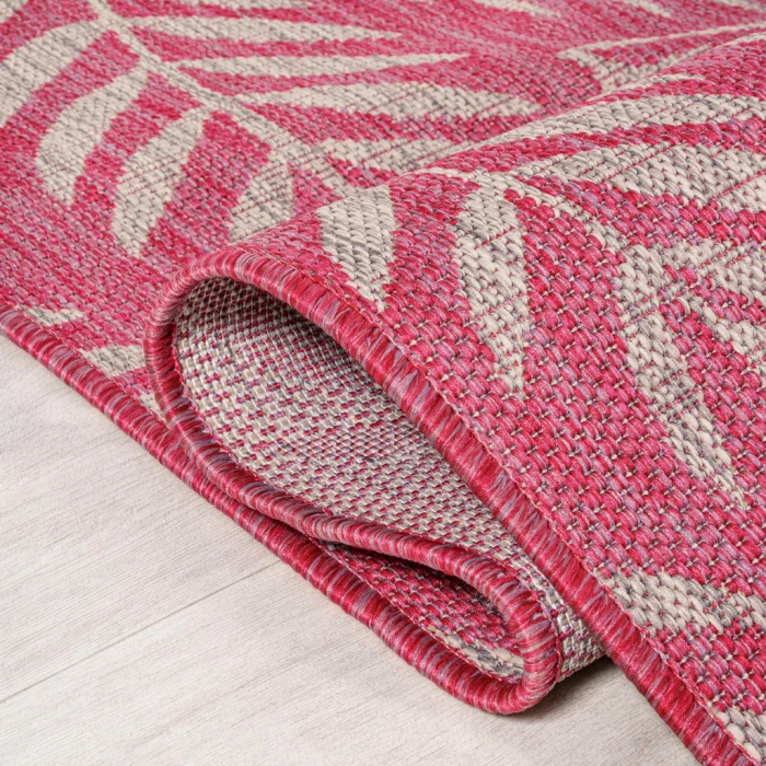 Nevis Palm Frond Fuchsia/Light Gray 5' Round Indoor/Outdoor Area Rug